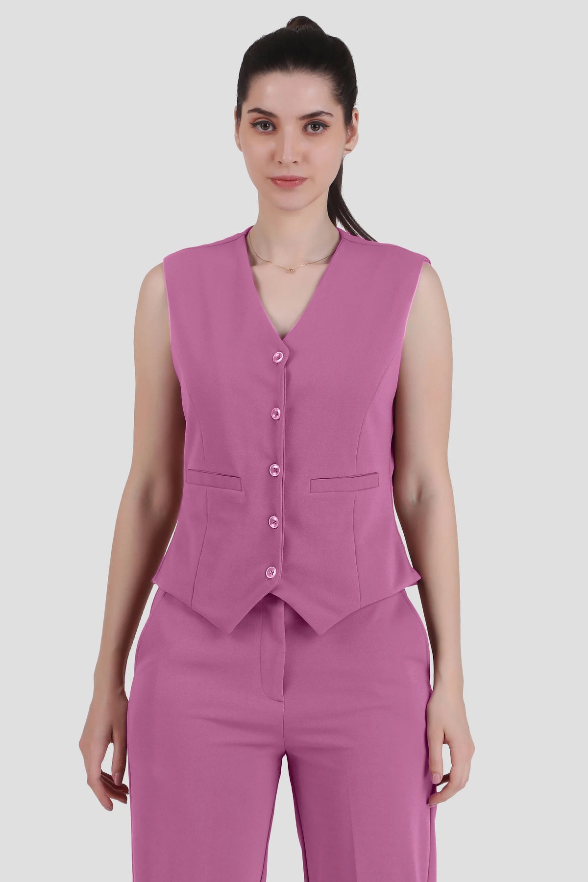 V Neck Tailored Waistcoat, Dusky Mauve