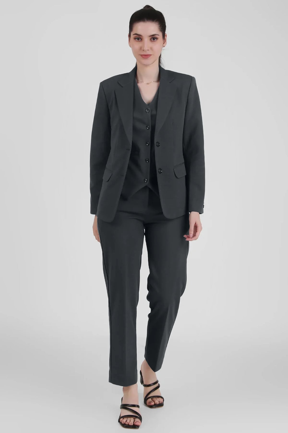 Power  3 Piece Suit Set  Waistcoat Blazer Pant in Bluish Gray