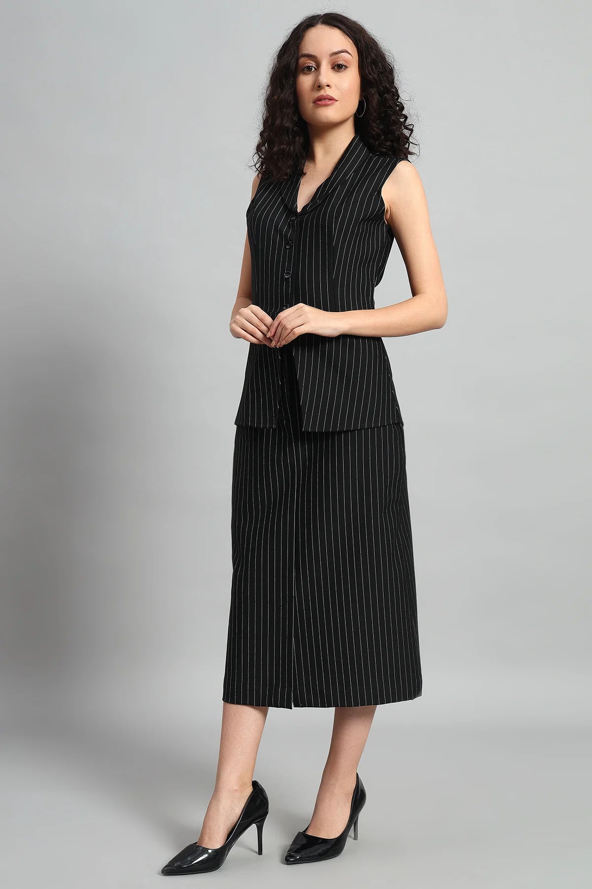 Pinstripe Precision, Vest & Skirt Co-ord