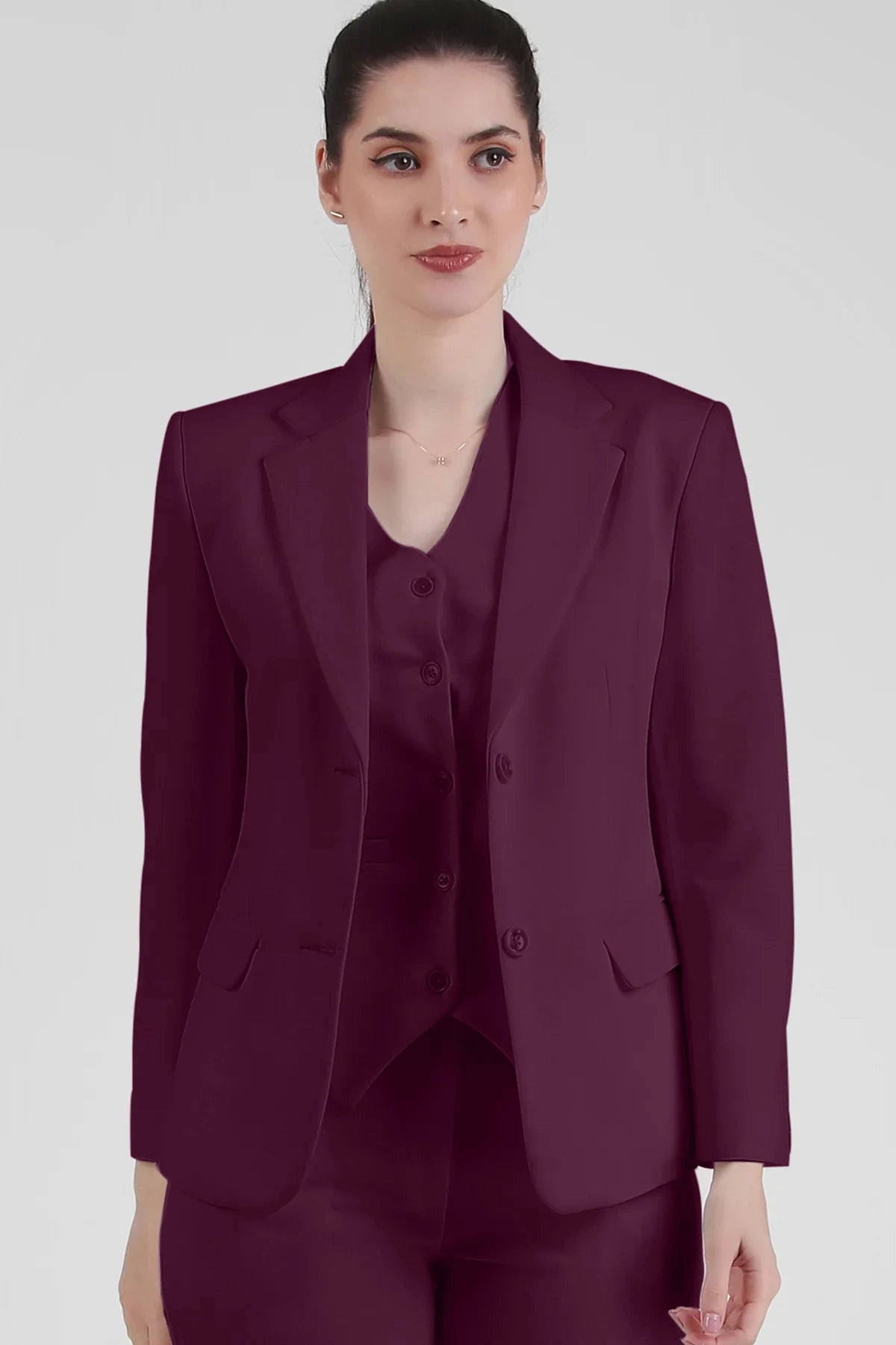 Stretch Crepe Single Breasted Blazer, Plum