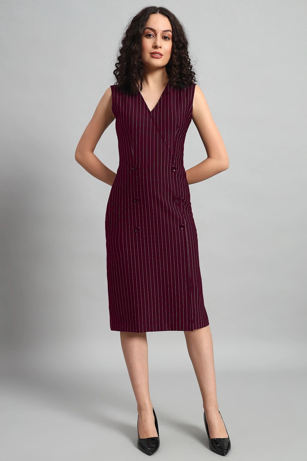Double Breasted Vest Dress, Wine