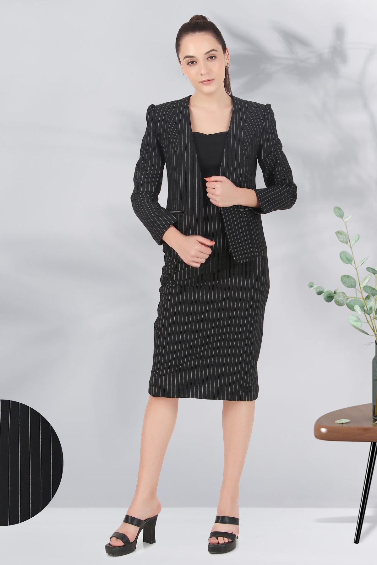 Pinstripe Power Skirt Suit Set