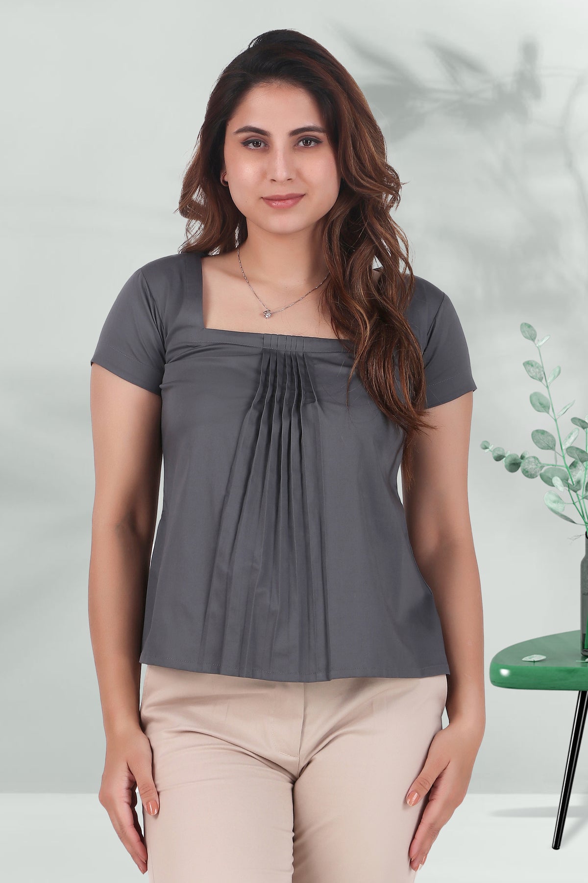 Rectangular Pleated Elegance Top, Dark Gray
