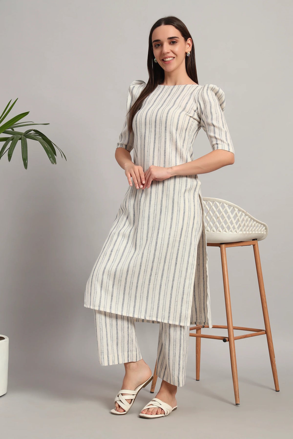 Dufftar Diaries Kurta Set, Beige Stripes