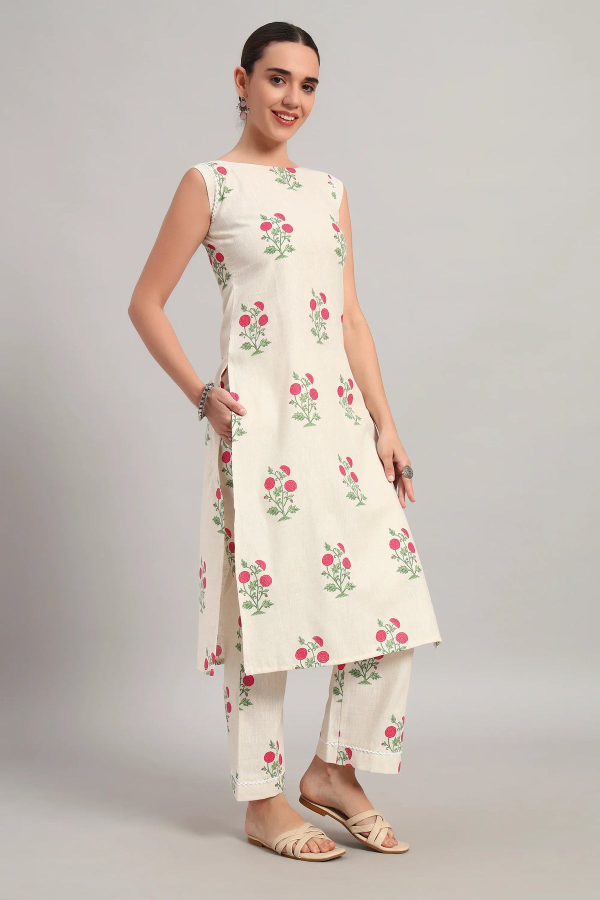Subah Se Shaam Kurta Set, Rani Pink Floral