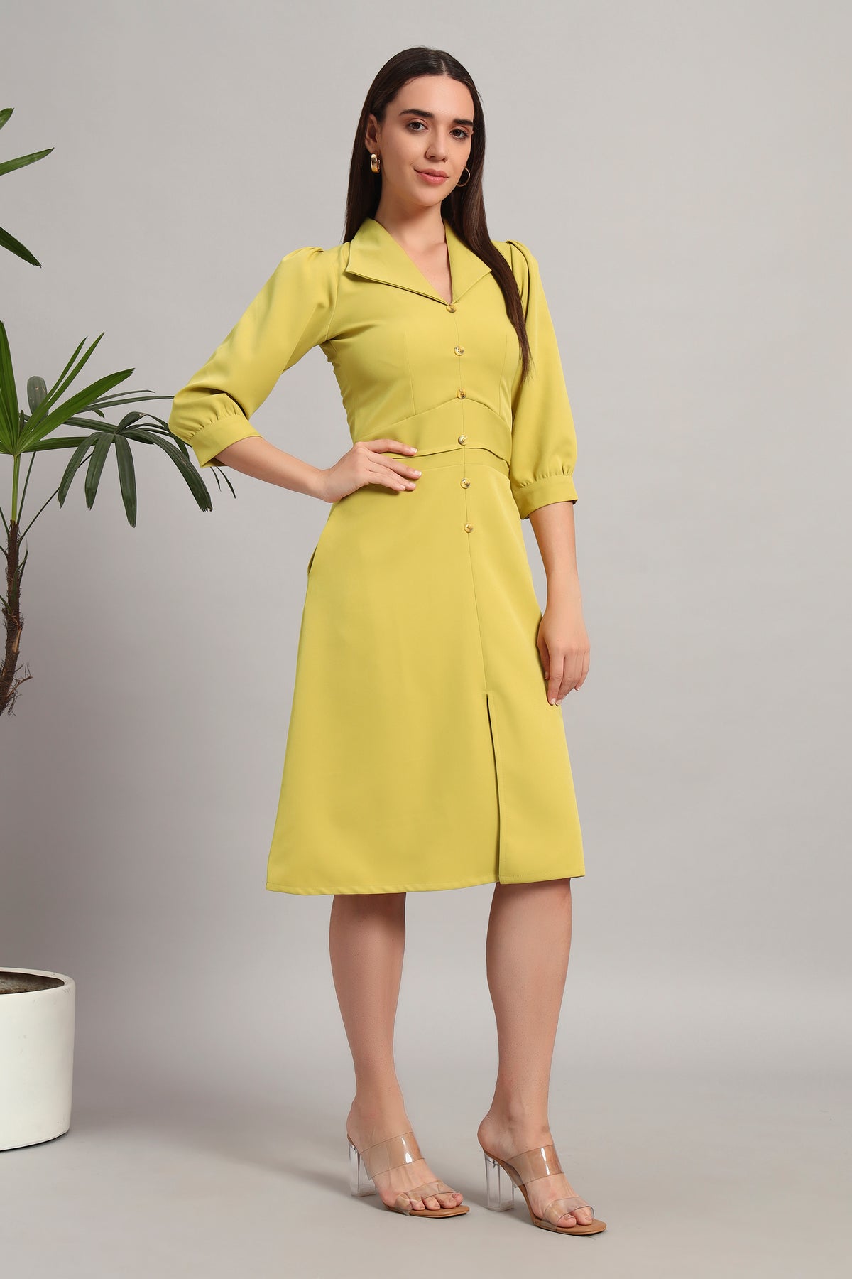 Lime Light, Full Sleeves Midi Dress