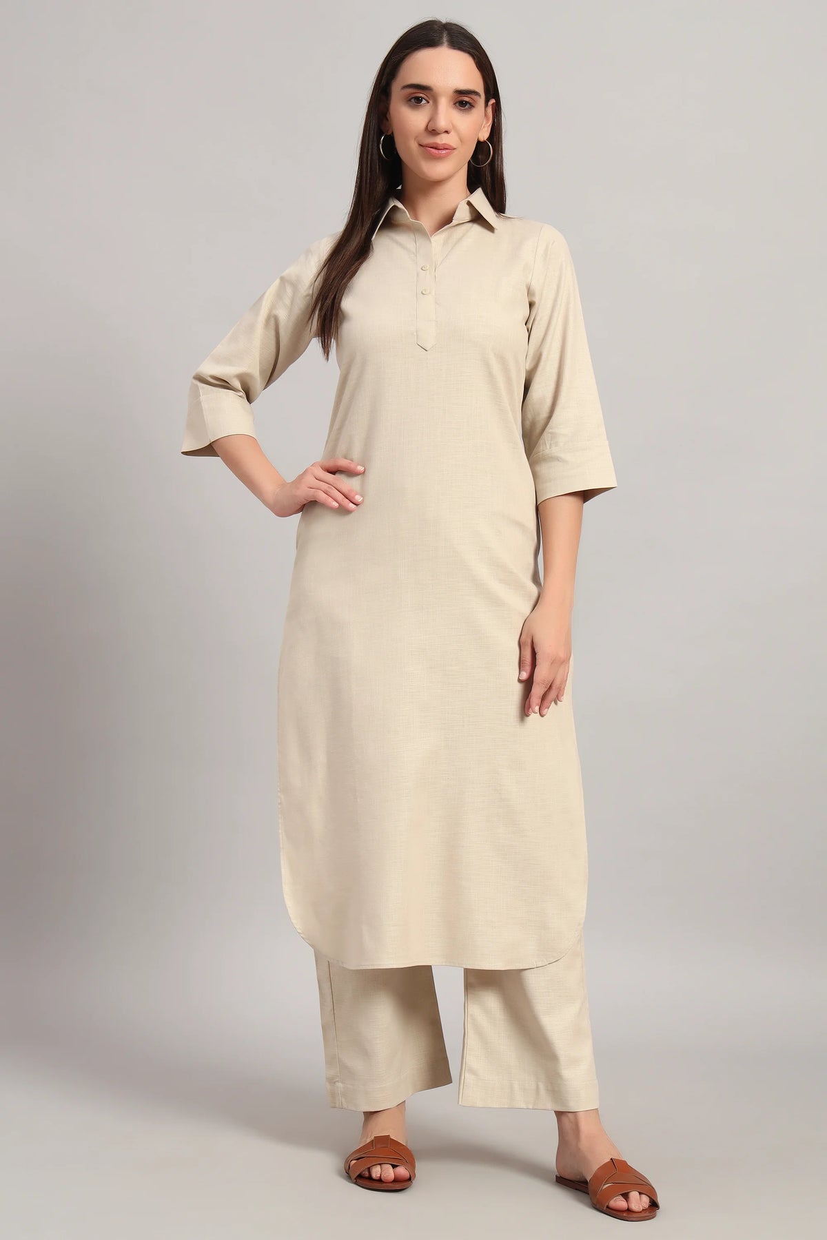 Pratidin, Beige Kurta Set