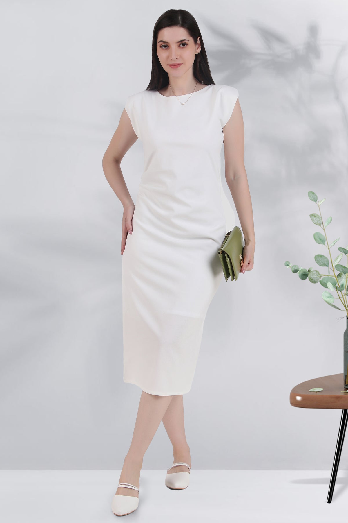 Ivory Sleeveless Midi Dress