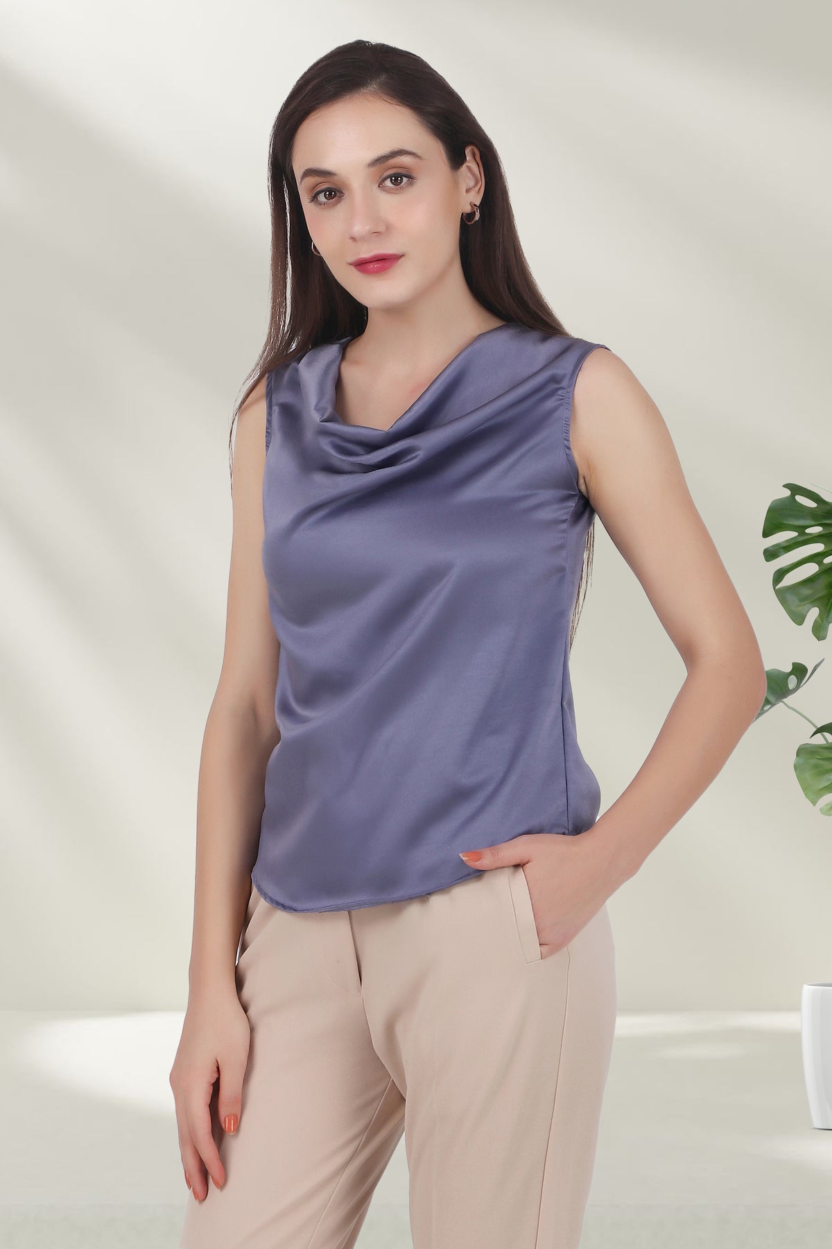 Drapey Cowl Neck Sleevless Top, Lavendar