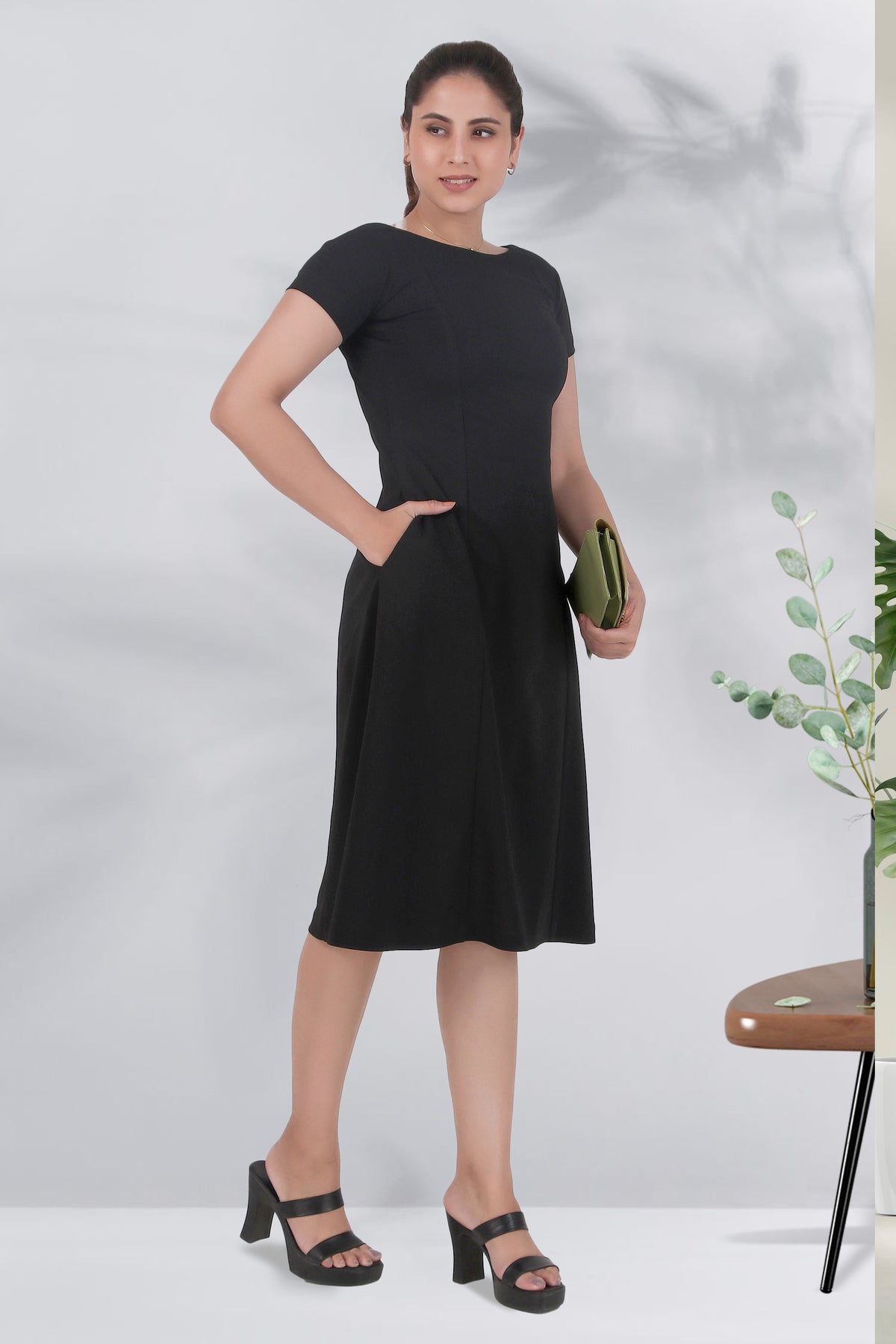 Classic Comfort A-line Dress, Black