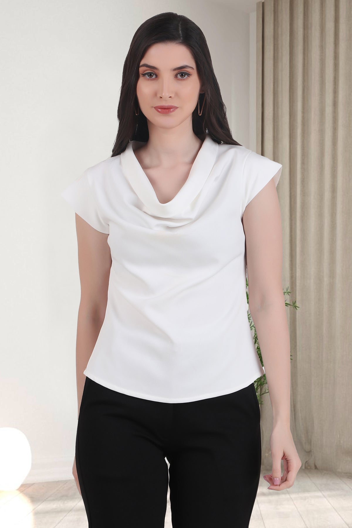 Timeless White Draped Neck Top