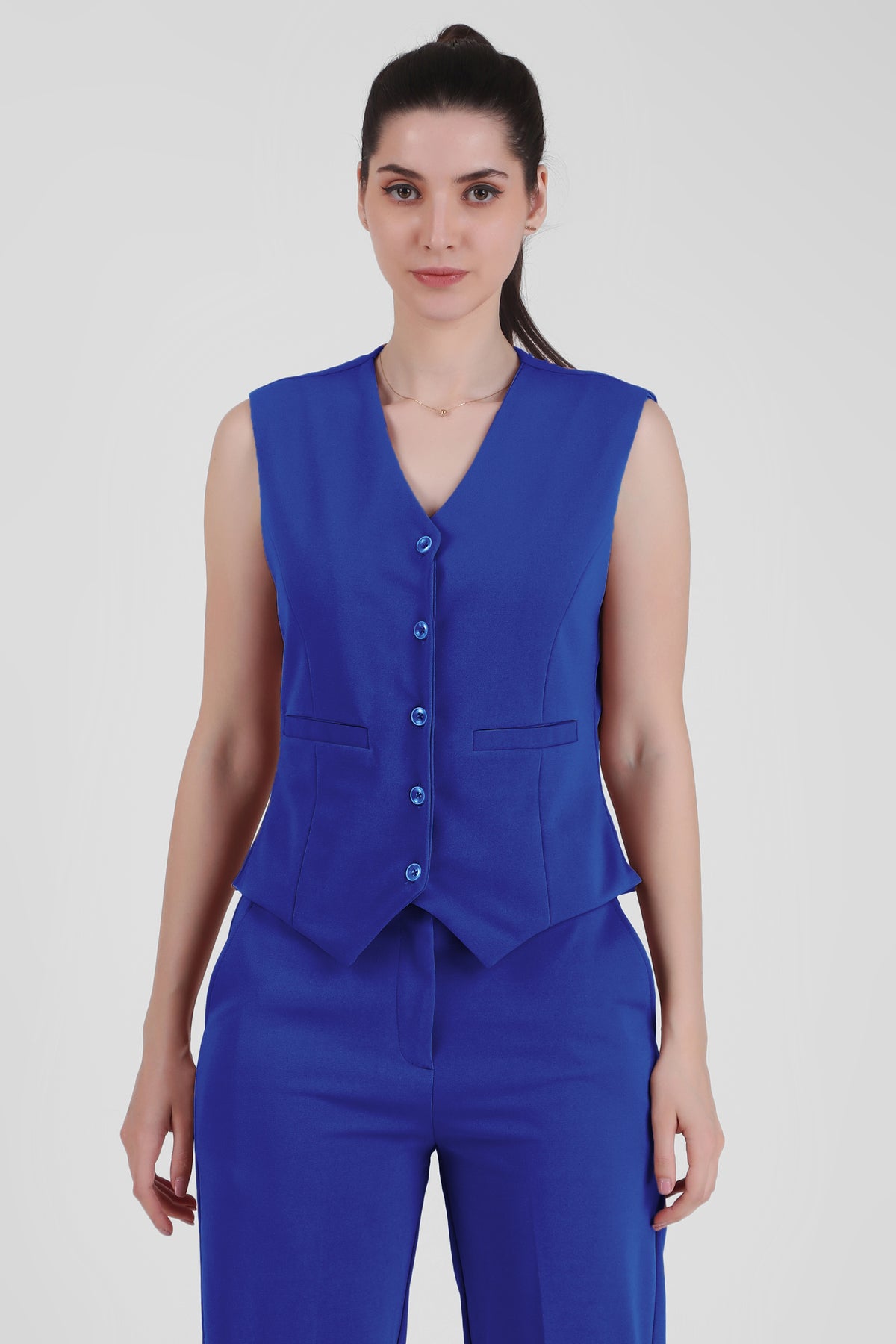V Neck Tailored Waistcoat, Blue