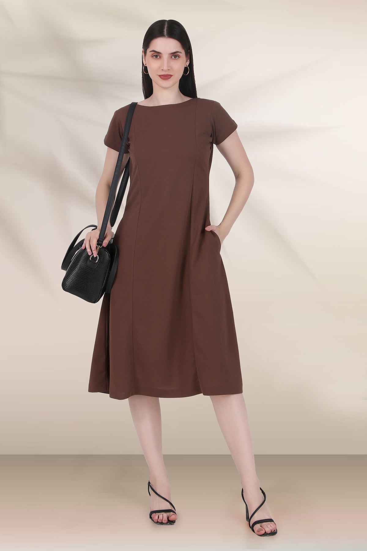 Classic Comfort A-line Dress, Brown