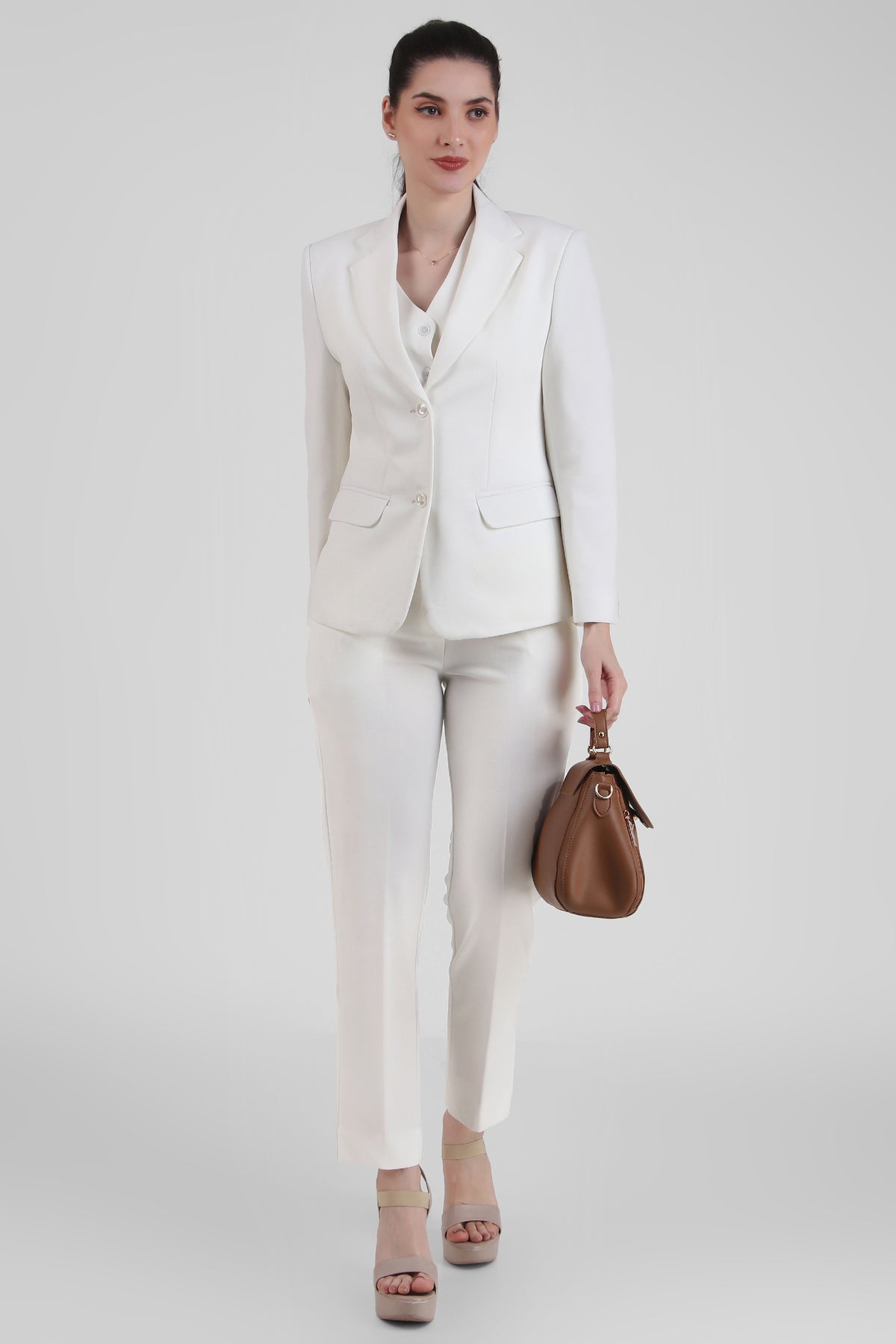 Power  3 Piece Suit Set  Waistcoat Blazer Pant in Ivory