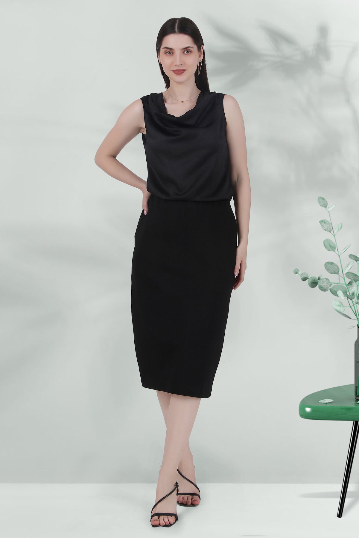 Drapey Cowl Neck Sleevless Top, Black