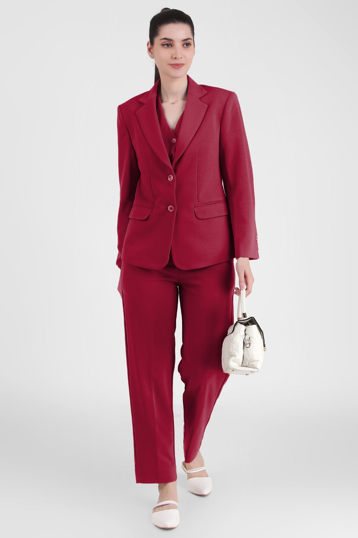 Power : 3 Piece Suit Set : Waistcoat Blazer Pant in Red