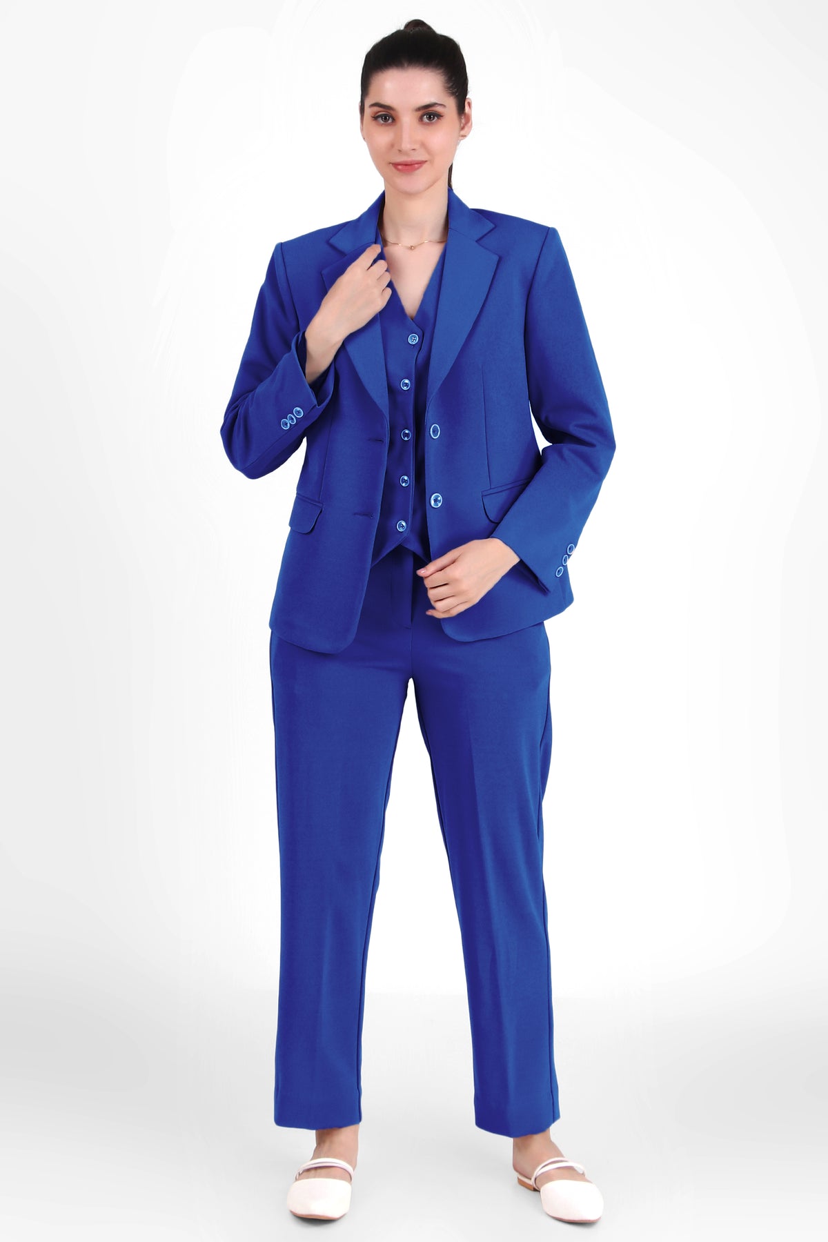 Power : 3 Piece Suit Set : Waistcoat Blazer Pant in Blue