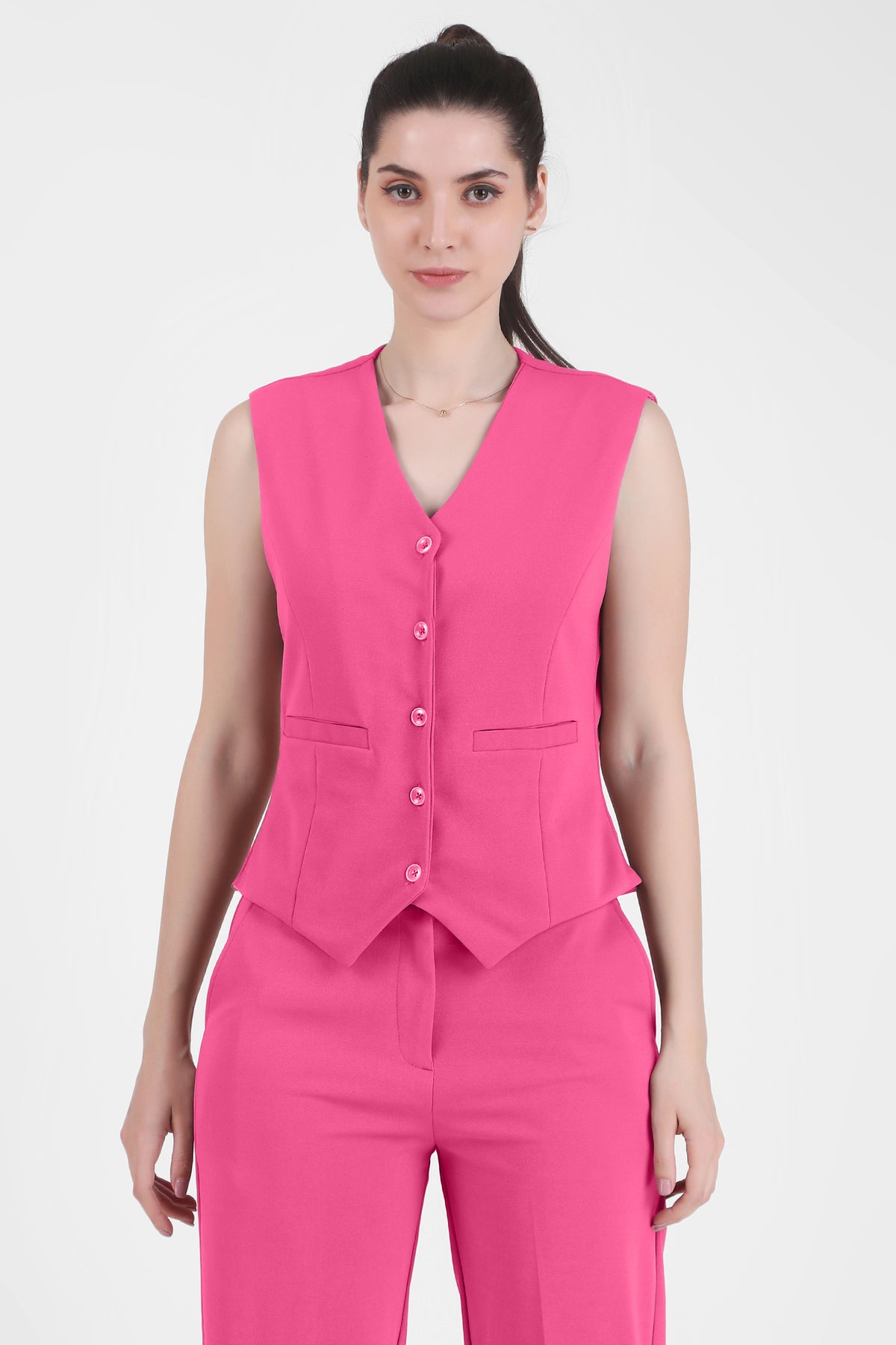 V Neck Tailored Waistcoat, Pink