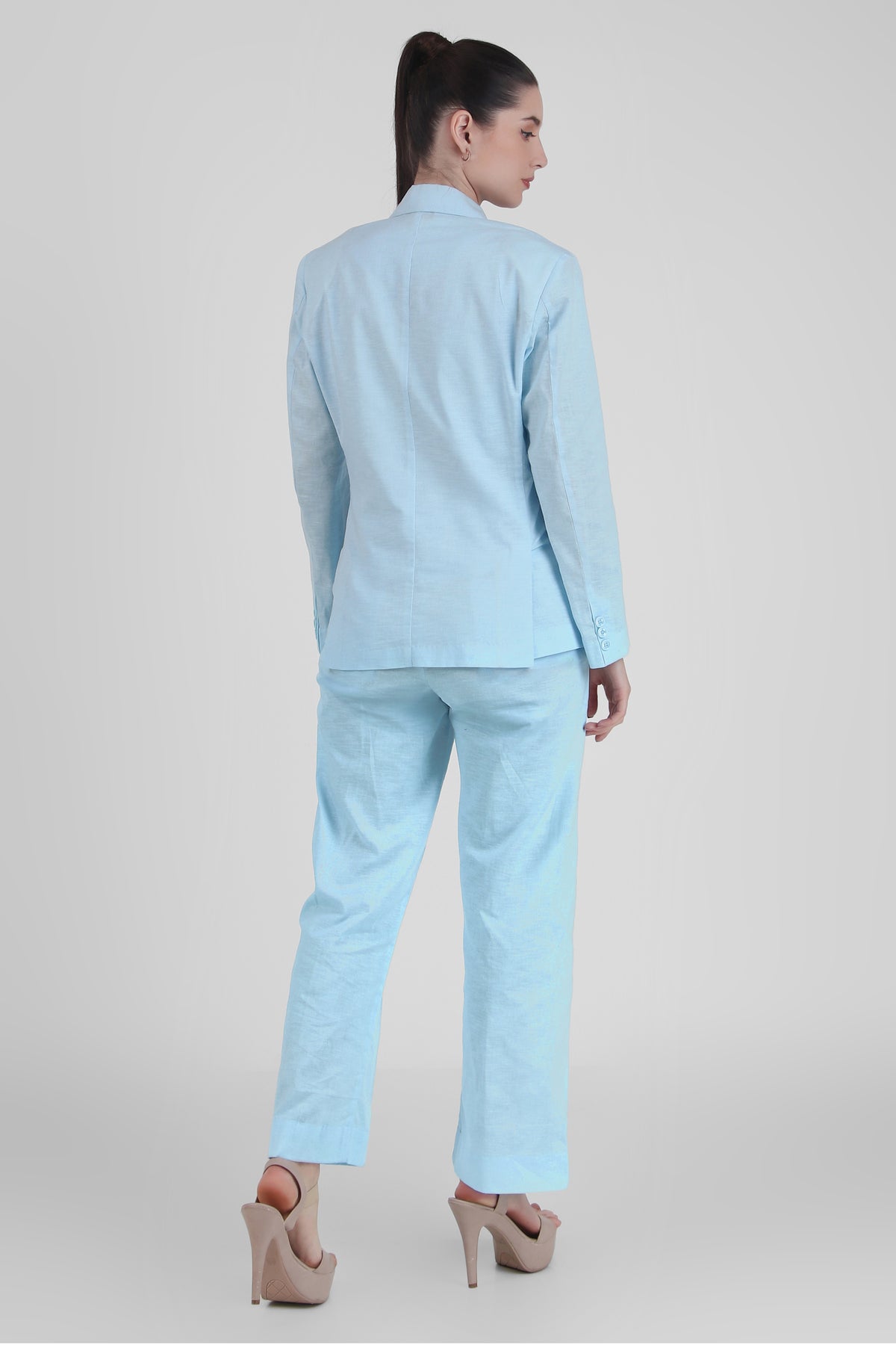 Linen Trio : 3 Piece Suit Set Waistcoat, Blazer, Pant in Sky Blue