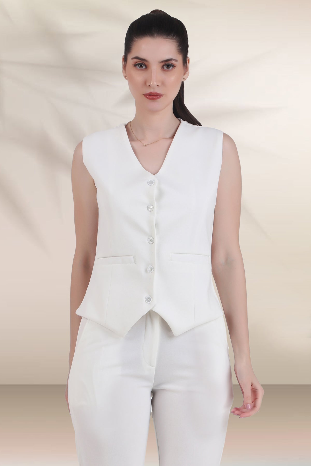 V Neck Tailored Waistcoat, Ivory