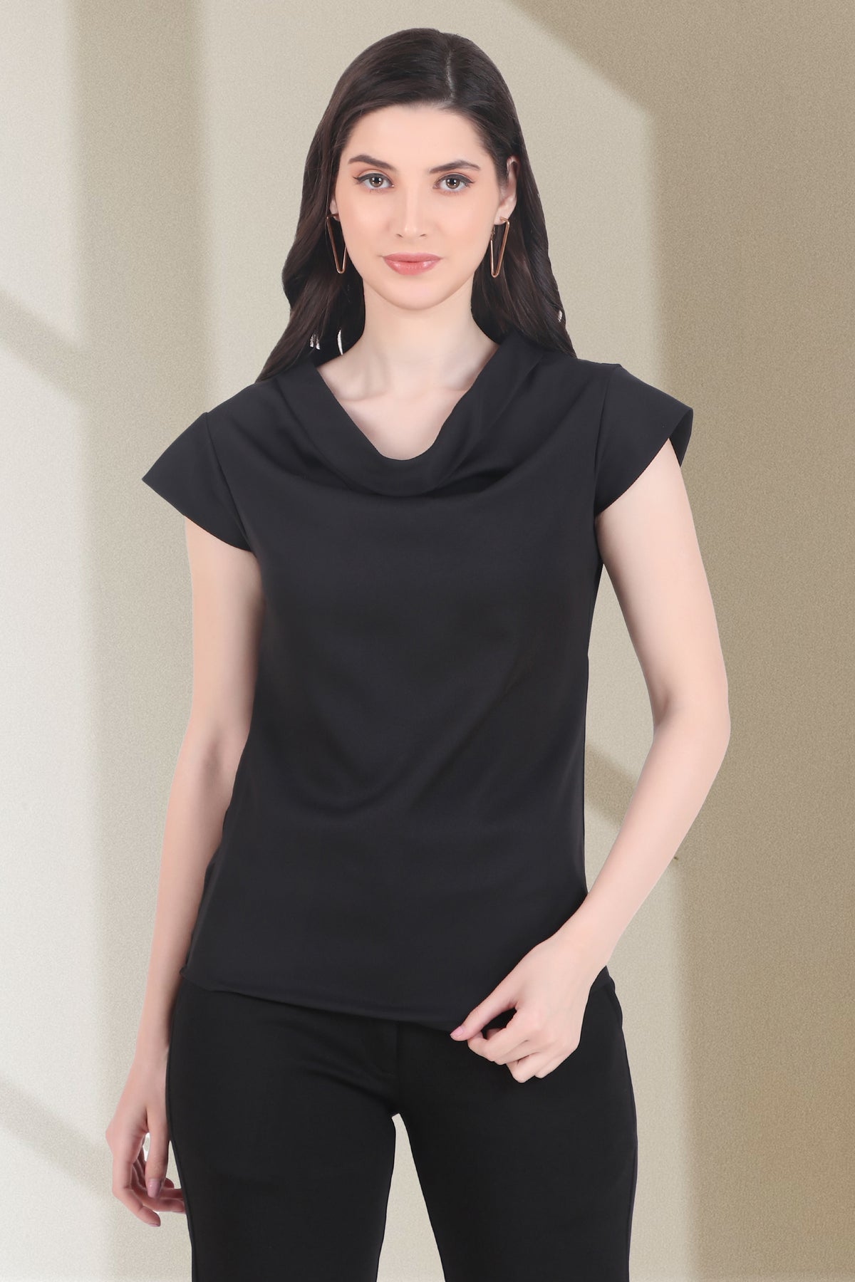 Timeless Black Draped Neck Top