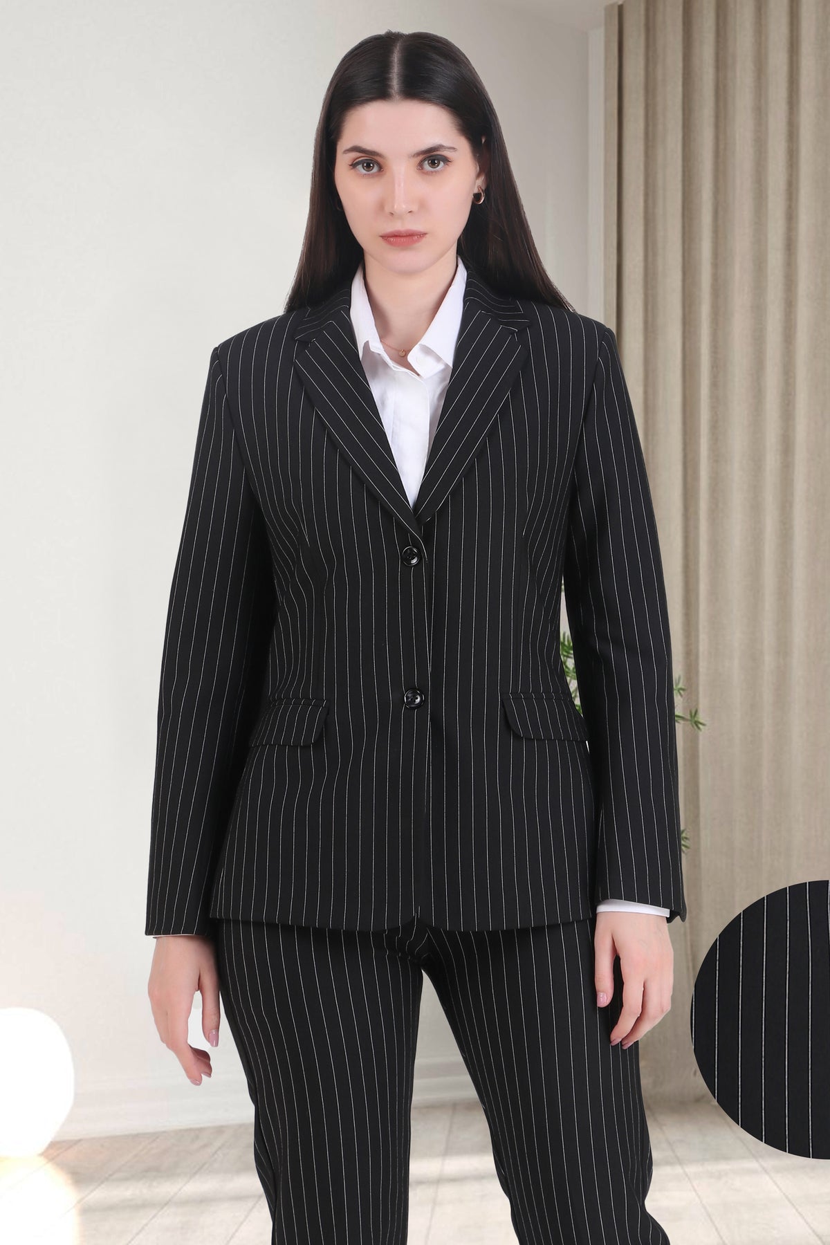 Pinstriped Black Double Button Blazer