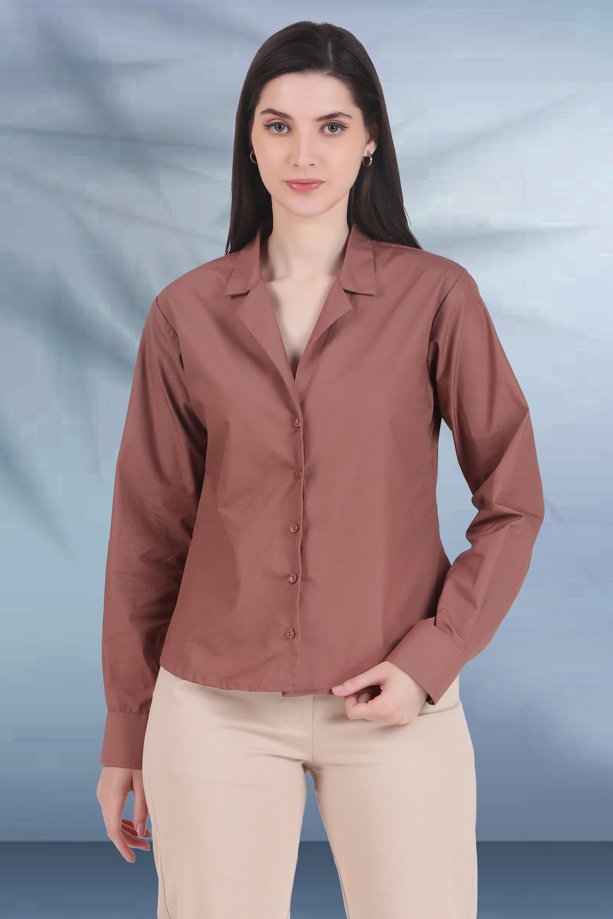 Open Collar Poplin Shirt, Bark