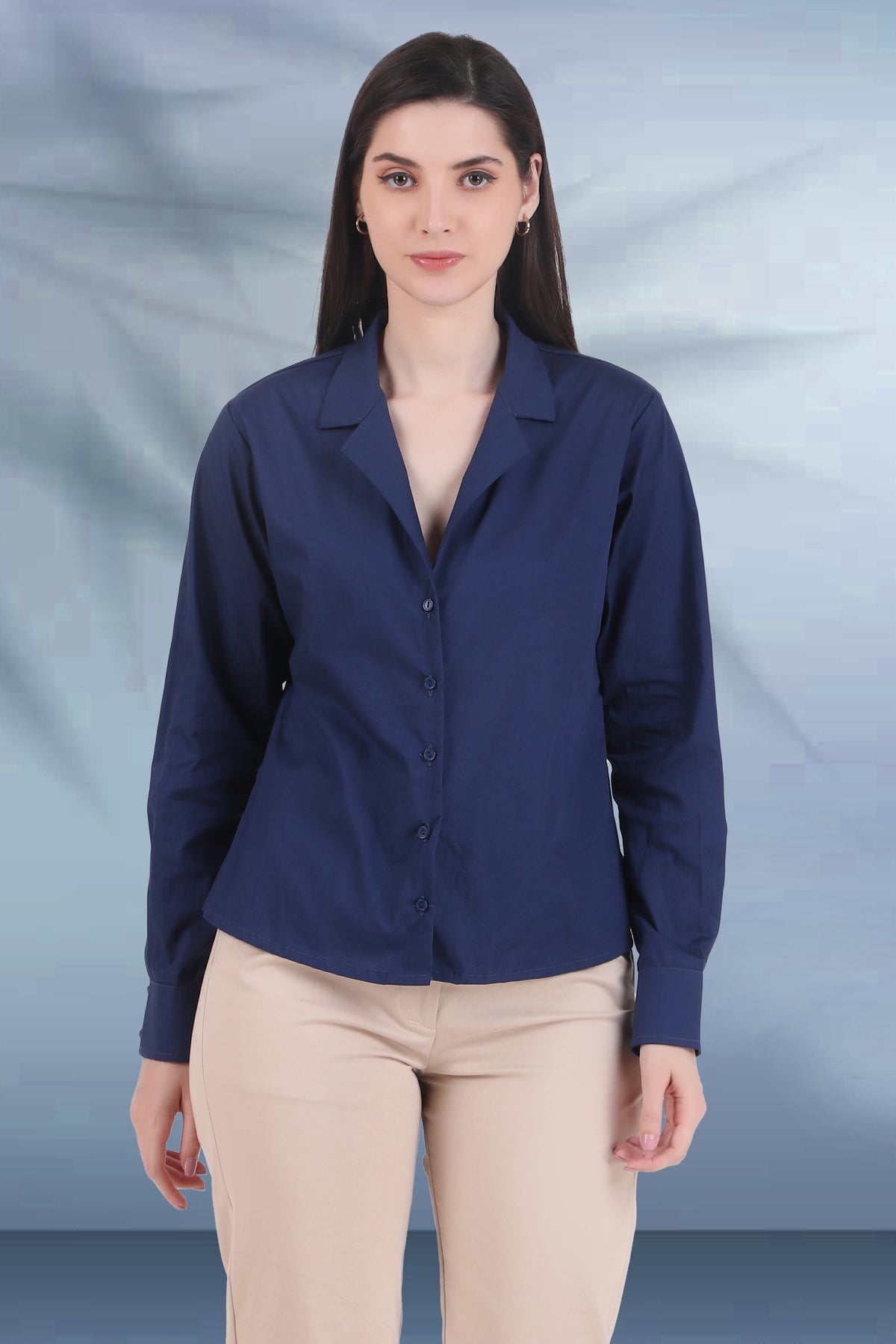 Open Collar Poplin Shirt, Blue