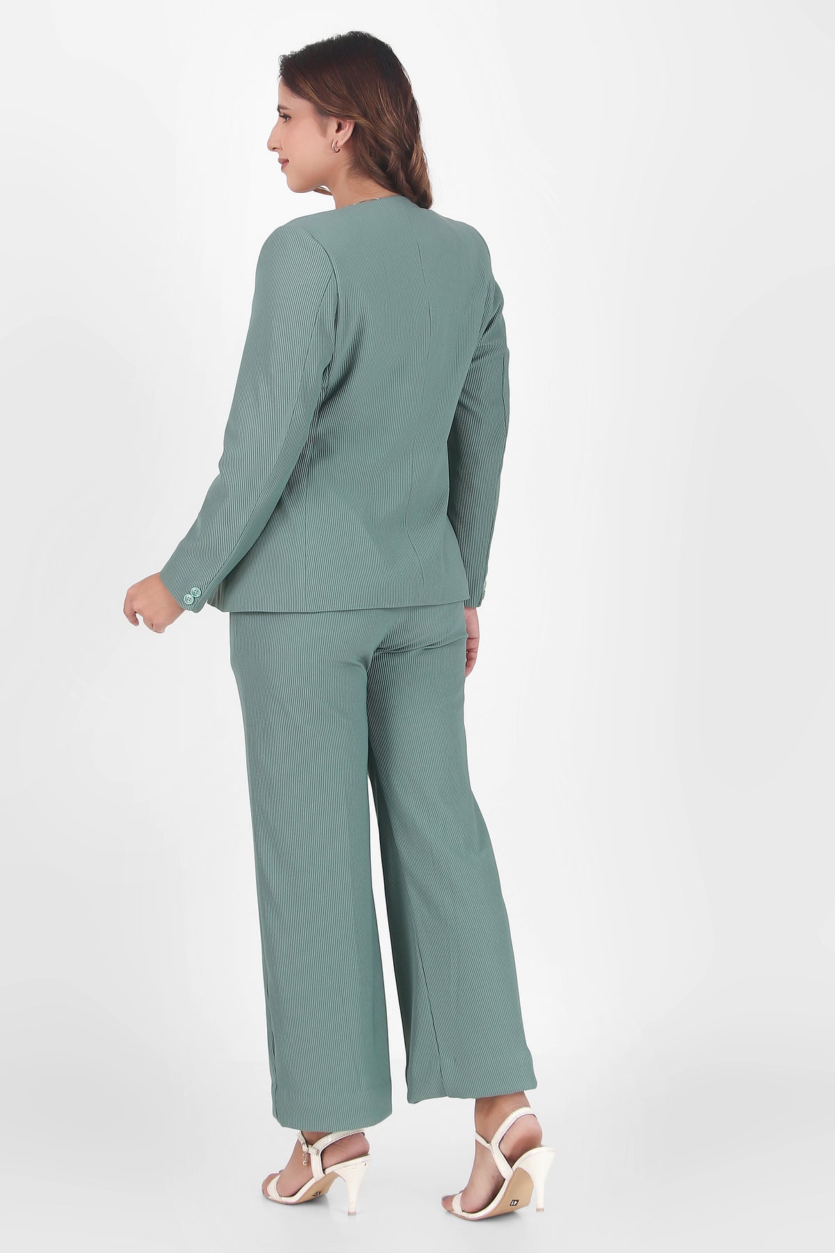 Front Open Style Blazer with Flowing Trousers, Sea Green