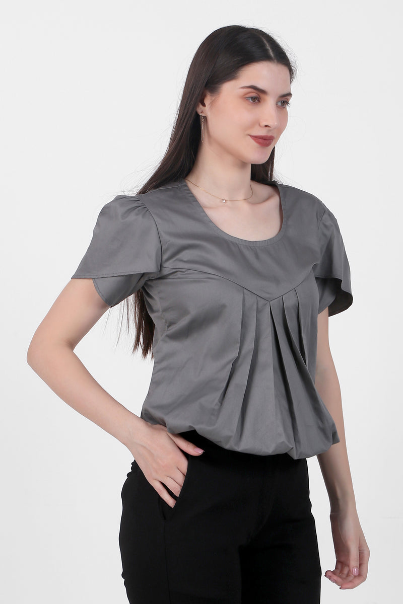 Classic Tulip Sleeves Cotton Top, Dark Gray