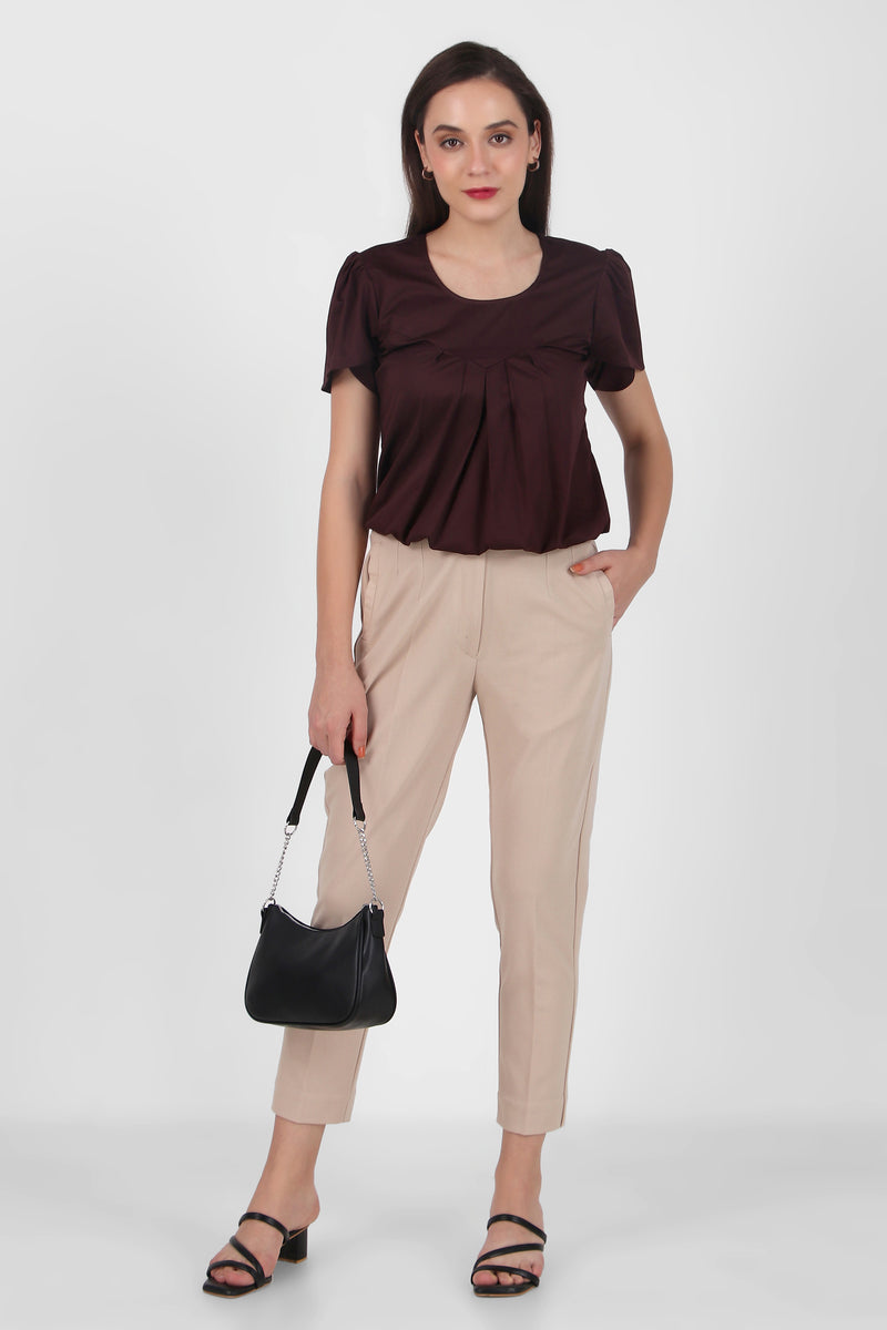 Classic Tulip Sleeves Cotton Top, Plum