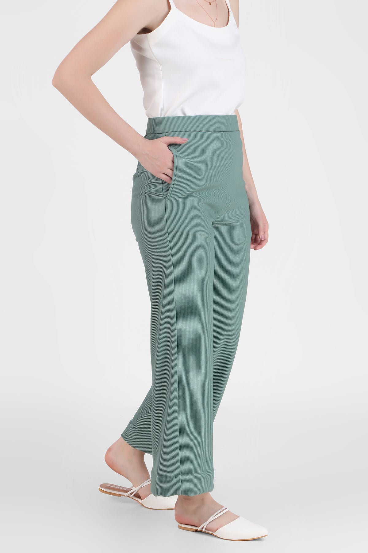 Front Open Style Blazer with Flowing Trousers, Sea Green