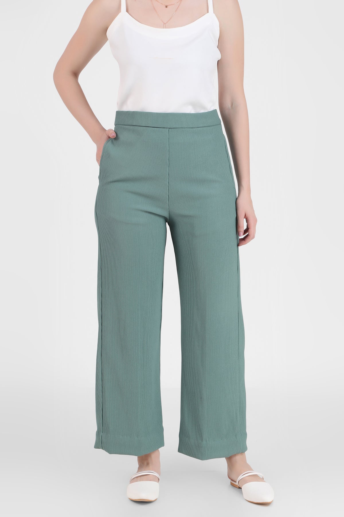 Front Open Style Blazer with Flowing Trousers, Sea Green