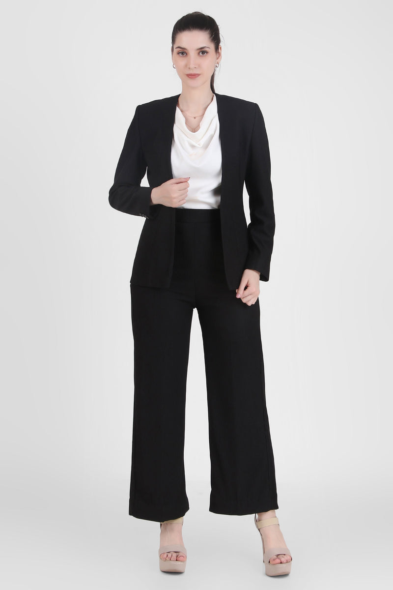 Front Open Style Cord Crepe Blazer, Black