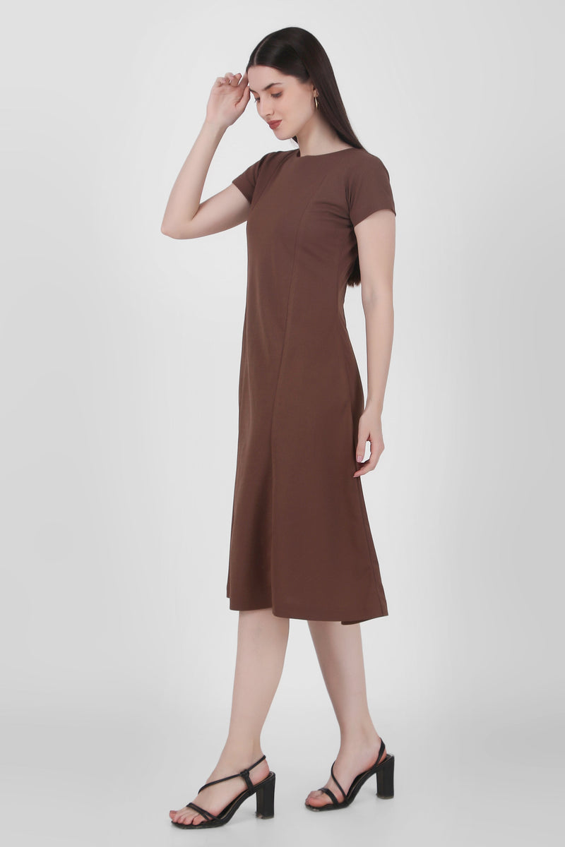 Classic Comfort A-line Dress, Brown