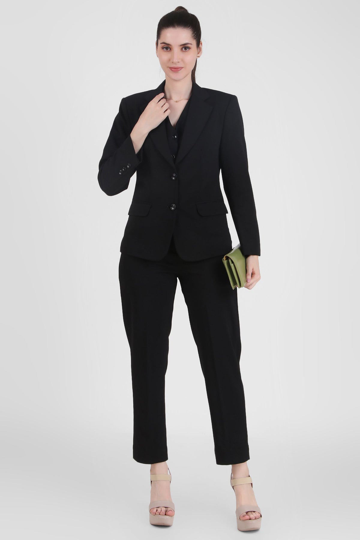 Power : 3 Piece Suit Set : Waistcoat Blazer Pant in Black
