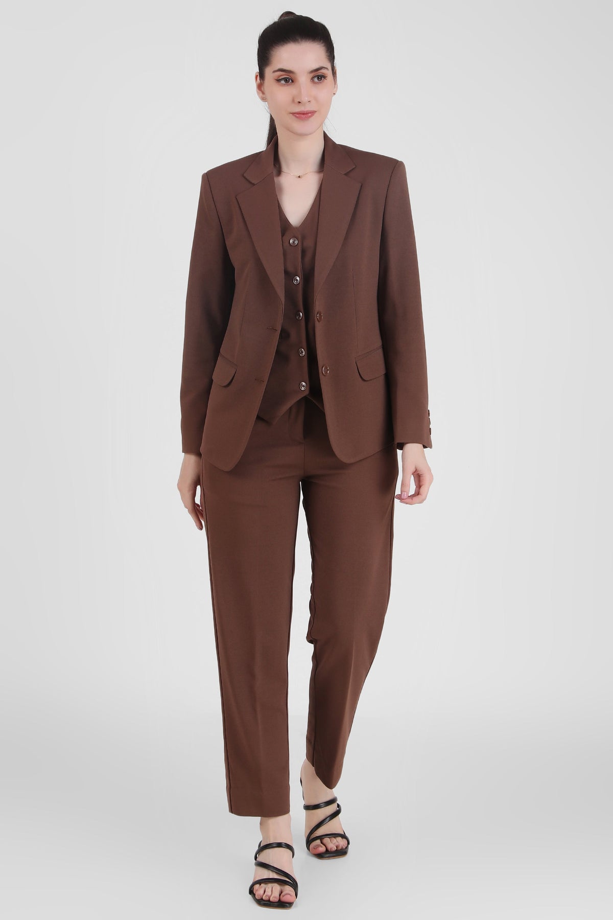 Power : 3 Piece Suit Set : Waistcoat Blazer Pant in Brown