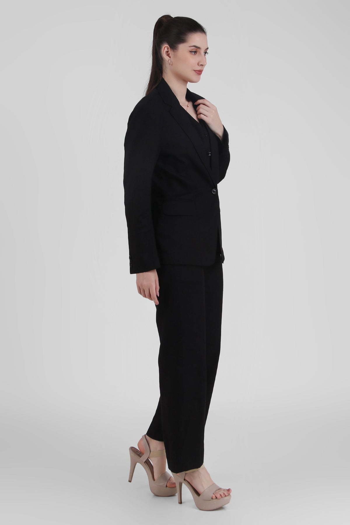 Linen Trio : 3 Piece Suit Set Waistcoat, Blazer, Pant in Black