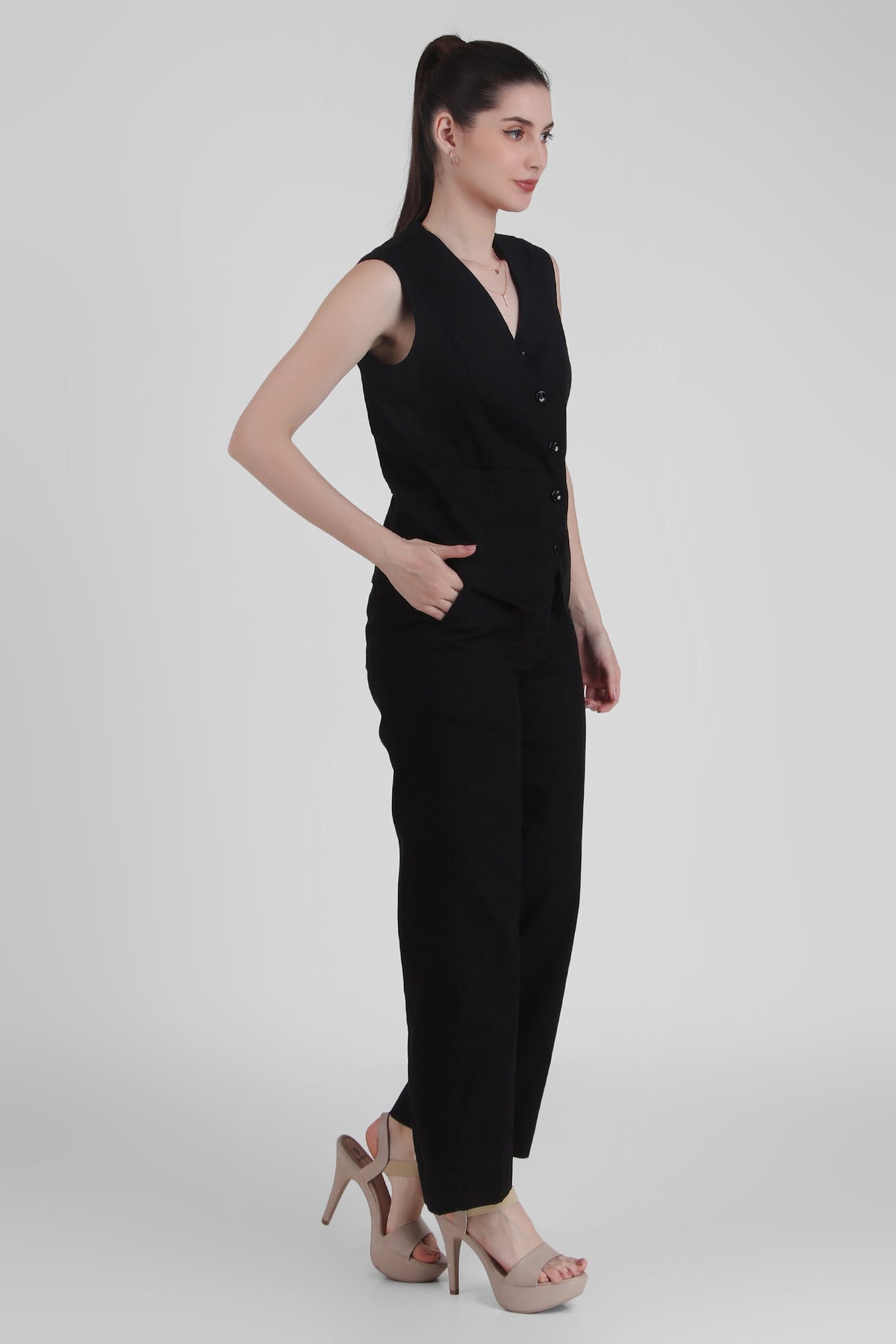 Linen Trio : 3 Piece Suit Set Waistcoat, Blazer, Pant in Black