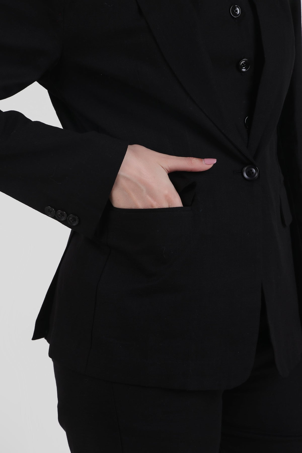 Linen Trio : 3 Piece Suit Set Waistcoat, Blazer, Pant in Black
