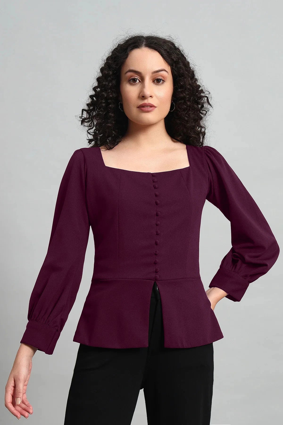 Refined Rectangle Neckline Top, Plum