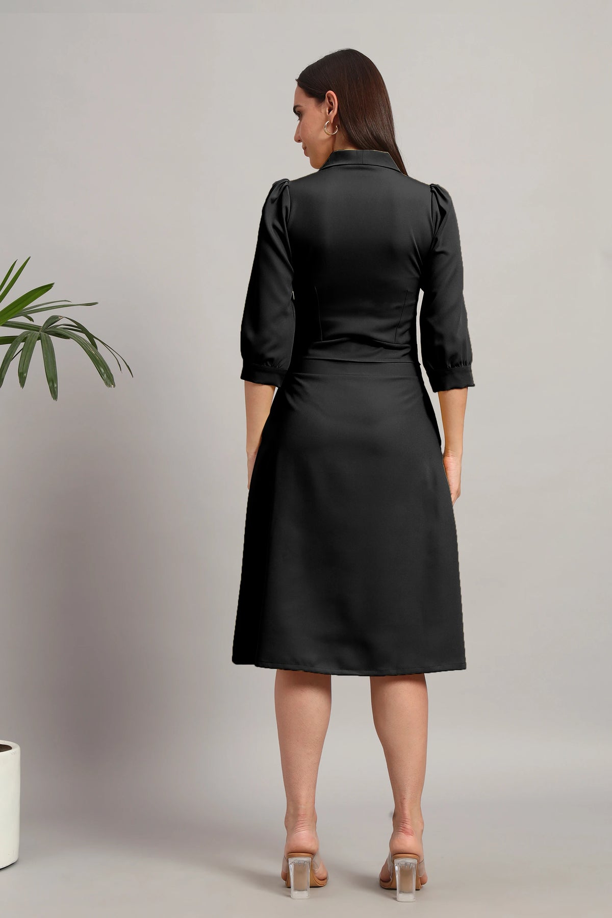 Full Sleeves Midi Dress, Black