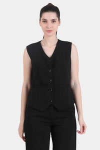 V-Neck Tailored Waistcoat – Black