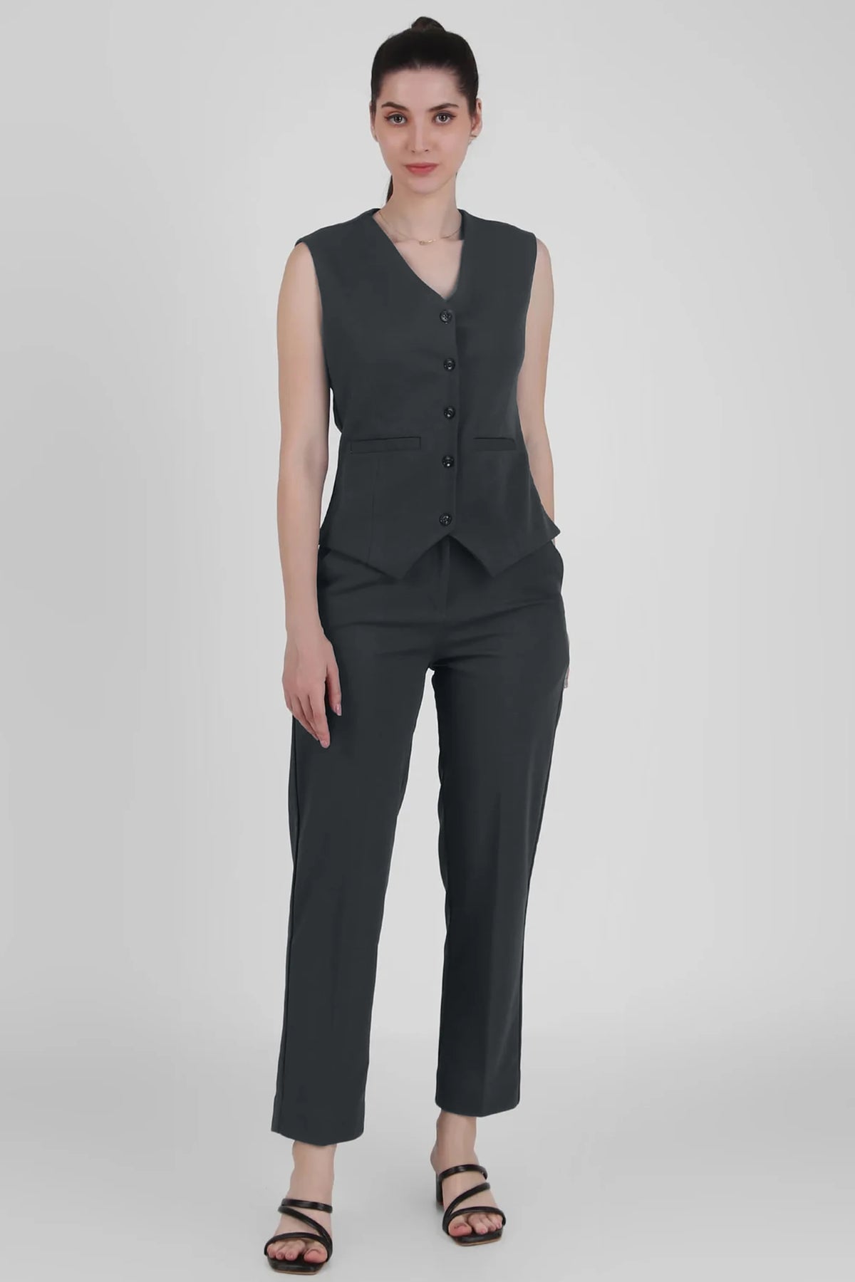V Neck Tailored Waistcoat, Blusish Gray