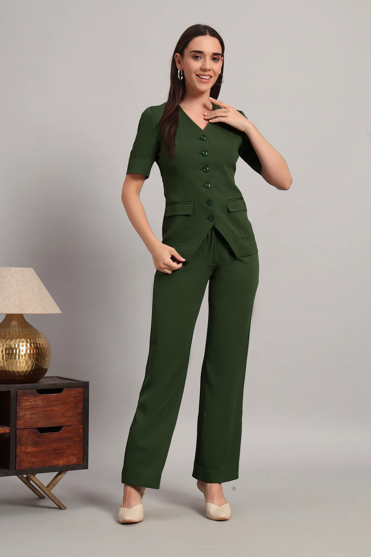 The Breezy Blazer Set, Olive Green