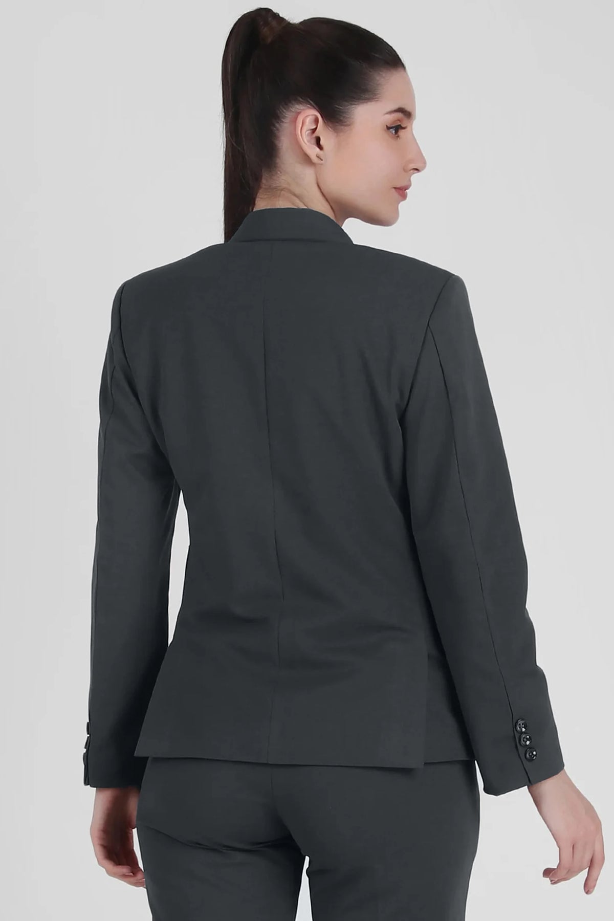 Stretch Crepe Single Breasted Blazer, Bluish Gray