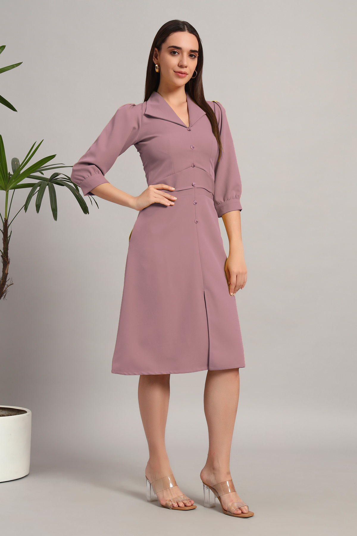 Dusty Blush Pink, Full Sleeves Midi Dress