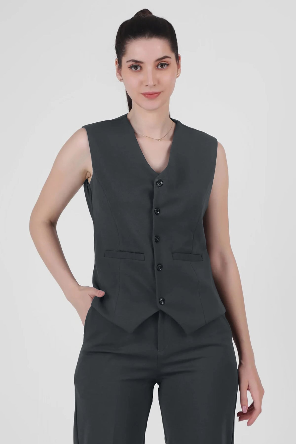 Waistcoat And Trousers Co-ord Set - Bluish Gray