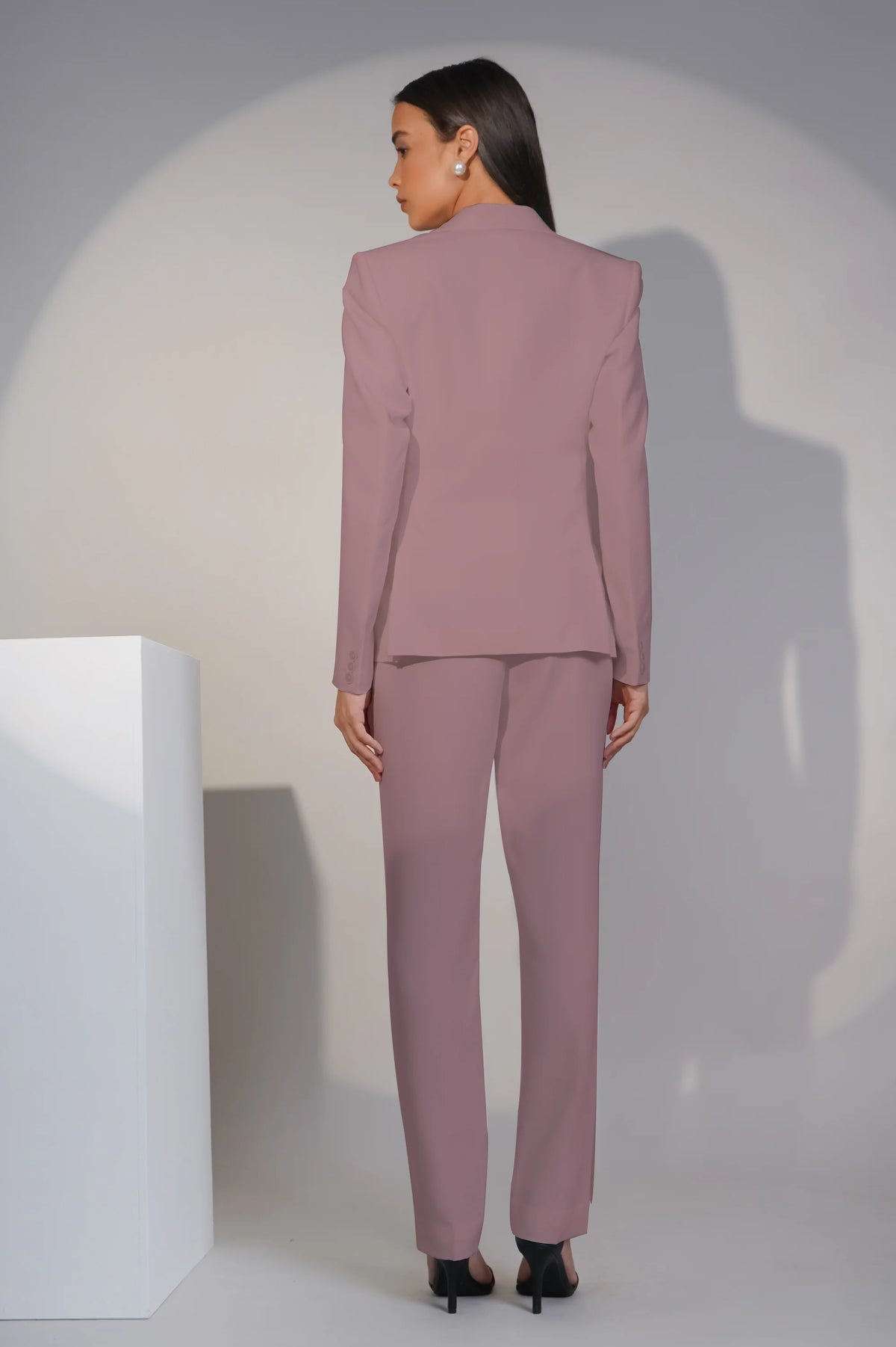 Eternal Office Blazer with Pants Power Suit, Dusty Blush Pink