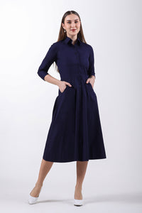 Signature 2-Ply Cotton Shirt Dress – Navy Blue
